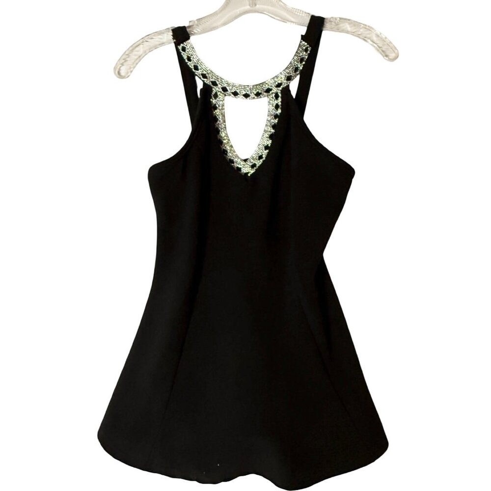 Sparkly Black Halter Party Top with Crystal Neckline – Size Large